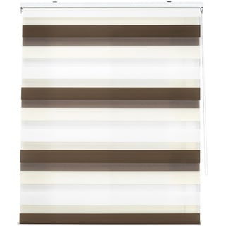 Decorblind Doppellagiges Rollo für Nacht und Tag, Montage an Wand oder Decke, Maße: Breite 100 x Länge 180 cm, Maße Stoff: 97 x 175 cm, dreifarbig, Braun, Creme-Weiß, Fensterrollo