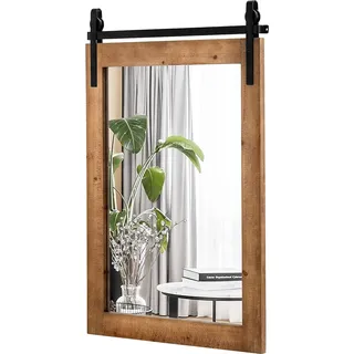 COSTWAY Rechteckiger Spiegel mit Holzrahmen, 76,5 x 56 cm, Rustikaler Wandspiegel, Unbrechbarer Hängespiegel mit Metallhalterung, für Flur, Wohnzimmer, Schlafzimmer (Braun) - Braun
