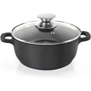 ORION Aluguss Kochtopf Topf mit Glasdeckel GRANIT 24 cm | 4 l Gas Induktion - Schwarz, Silber