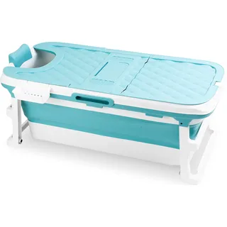 Yakimz Faltbare Badewanne Erwachsene 132cm mit Abdeckung, Nackenkissen, Fussmassageroller, Praktisch und Tragbar, Mobile - Blau