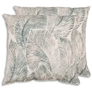 Zierkissenset , Grau, Beige , Textil , 2-teilig , Blätter , Füllung: Polyester, Hohlfaser , quadratisch , 48x48 cm , Oeko-Tex® Standard 100 , pflegeleicht, hochwertige Qualität, langlebig, für den Außenbereich geeignet , Heimtextilien, Wohntextilien, Kissen, Zierkissen