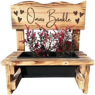 KlaSa Kreativwerkstatt Blumenbank aus Holz mit Gravur,Dekorative Pflanzbank mit Blumenkasten,Geschenk für Mama,Oma,Opa–Gartenbank für Balkon&Terrasse, Outdoor Muttertag (Omas Bänkle)
