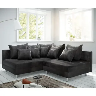 DELIFE Ecksofa Clovis Anthrazit Antik Optik Ottomane Links Modulsofa - Grau, Schwarz