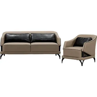 Sofagarnitur Sessel Modern Relax Exzellenz Ästhetik Eleganz Wohnzimmer 2tlg - Beige