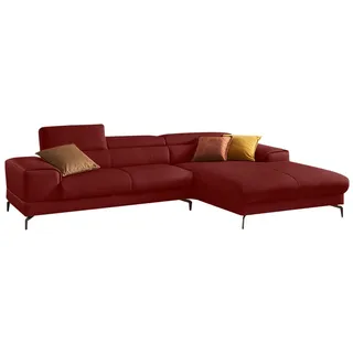 W.Schillig Ecksofa »Piedroo, Designsofa mit tollem Sitzkomfort, elegant und bequem, L-Form« Kopfteilverstellung, wahlweise mit Sitztiefenverstellung, Breite 303cm, rot