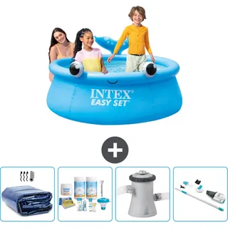 Intex runder aufblasbarer Easy Set-Pool – 183 x 51 cm – Blau – Wal – im Lieferumfang enthalten Sonnensegel - Wartungspaket - Filterpumpe für Schwimmbad - Staubsauger - Blau