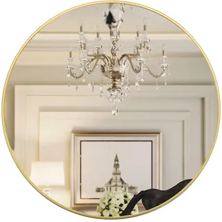 Growsun Goldener runder Spiegel, 61 cm, Badezimmer- und Wanddekoration, für Wohnzimmer, Eingangsbereich, Schlafzimmer, Metallrahmen