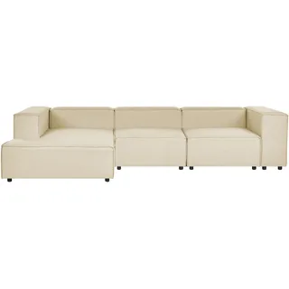 Beliani Ecksofa Beige Leinen L-förmig 3-Sitzer Modulsofa Rechtsseitig Wohnzimmermöbel Modern Wohnzimmer Salon Wohnecke Sitzecke - Beige, Schwarz