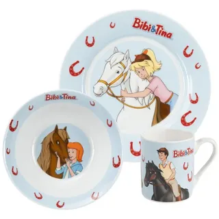 UNITED LABELS Bibi & Tina 3-teiliges Geschirrset für Kinder, Frühstücksset aus Porzellan mit Teller Ø 19 cm, Tasse 220 ml und Schale 330 ml, Kindergeschirr