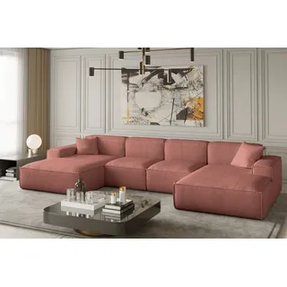 Wohnlandschaft U-Form CELES XS in Stoff Scala Koralle - Rot