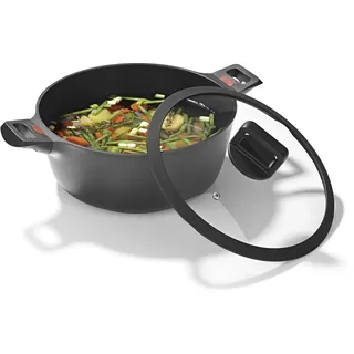 N8WERK Aluguss-Kochtopf mit Hitze Indikator ⌀28 cm, 6,0 Liter | Farbwechsel-Temperaturanzeige, Deckel mit Silikon-Umrandung, 3-fach Ilag Ultimate Versiegelung | Alle Herdarten, auch Induktion