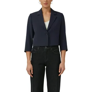Kurzblazer S.OLIVER BLACK LABEL, Damen, Gr. 38, navy, Web, Obermaterial: 93% Polyester, 7% Elasthan, unifarben, normal taillenlang, tiefer V-Ausschnitt, Blazer Kurzblazer, 3/4-Arm mit Stretch