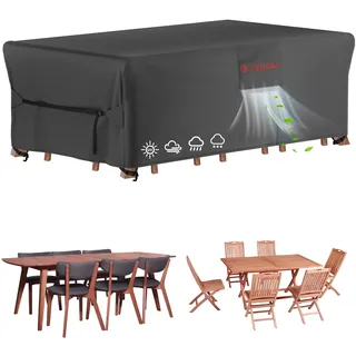 Velway Gartenmöbel Abdeckung Wasserdicht 213x112x71cm 420D Oxford Gewebe | Schutzhülle für Gartentisch & Sitzgruppe Reißfest, Anti-UV, Winddicht Gartenlounge Abdeckung Gartentisch Plane Schwarz