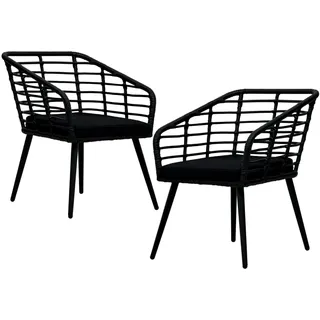 Gartenstühle 2 Stück mit Auflagen aus Poly Rattan Schwarz, Stapelstühle für Balkon und Garten