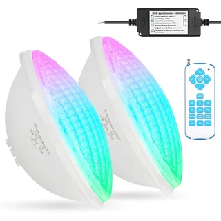 KWODE 36W LED Poolbeleuchtung PAR56, Externe Synchronisation mit Fernbedienung, 12V RGB Timing 2/4/6H Schwimmbadbeleuchtung, IP68 Wasserdichter Pool Lampe Licht mit Fernbedienung (2 Stück)