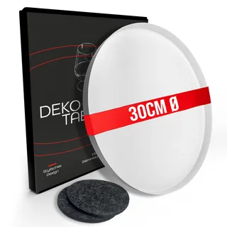 DREIBERG® Deko Tablett | Ø 30 cm | Dekotablett weiß | Dekoteller weiß | Dekotablett rund | inkl. 2 Getränkeuntersetzer