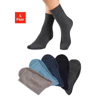 Basicsocken LAVANA, Damen, Gr. 43-46, 1x anthrazit meliert, 1x marine, 1x dunkel jeans meliert, 1x hell jeans meliert, 1x beige meliert, Baumwollmischung, elastisch, Socken Basicsocken, Thermosocken mit Vollfrottee