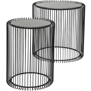 Kare Design Beistelltisch Wire Black 2er Set, runder, moderner Glastisch, kleiner Couchtisch, Kaffeetisch, Nachttisch, Schwarz (H/B/T) 42,5xØ32,5cm & 45xØ44cm,