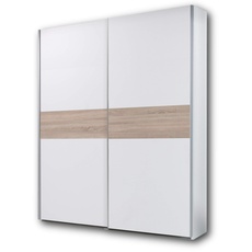 Bild PULS Eleganter Kleiderschrank mit viel Stauraum - Vielseitiger Schwebetürenschrank Weiß, Sonoma Eiche - 170 x 195 x 58 cm