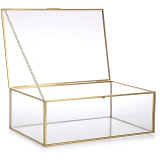 SUMTree Goldene Vintage Glas Deckel Box, Rechteck Schmuck Ringe Armband Display Veranstalter Hartglas Schmuckschatulle Schmuckbox Schmukkiste Schmuckkoffer Schmuckaufbewahrung Aufbewahrungsbox