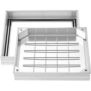 Vevor Schachtabdeckung mit Rahmen 40 x 40 cm, Unsichtbarer Schachtdeckel Auspflasterbarer Klärgrubendeckel aus Aluminiumlegierung für Integrierten Abflusskanal auf Gehwegen in Gärten auf Terrasse