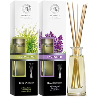 Raumduft Diffuser Lemongrass & Lavendel 2х100ml - Zitronengras - Raumduft Diffuser mit Stäbchen - Naturreines Ätherisches Zitronengrasöl - Lavendelöl - Aromatherapie - Raumbeduftung - Reed Diffuser