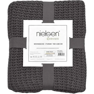 nielsen HOME Wohndecke Alen grob gestrickt, 150x200 cm, Antik Grau, 100% Baumwolle, Strick, Grobstrick, Ökotex, Strickdecke, gemütliche modische Elegante Decke