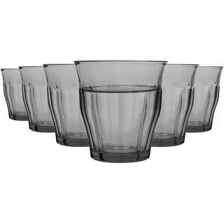 Duralex® Kollektion Le Picardie® | Wasserglas, Saft, Soda, Farbe Grau, 25 cl, 6-teiliges Set, extrem kratzfest, mikrowellen- und spülmaschinengeeignet, hergestellt in Frankreich