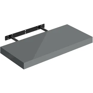 WOLTU Wandregal Regal Wand Schweberegal Regalbrett Wandboard mit Metallhalterung, unsichtbare Montage, für Küche Badezimmer Wohnzimmer Schlafzimmer, aus MDF, Hochglänzend Grau, 50x22,9x3,8 cm