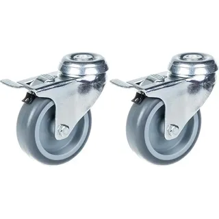 75mm 3" Rolle grau gummibereift, drehbar mit Bremse, 120kg Tragkraft, 2er Set