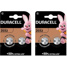Duracel CR2032 Lithium-Knopfzellen, 3 V, Mas 50 Extra Life, 2 Packungen x 2 Stück