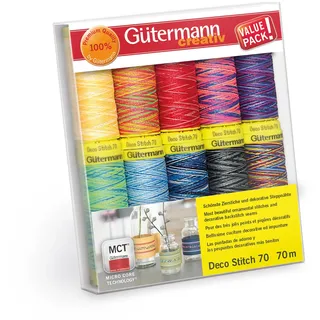 Gütermann creativ Nähfaden-Set mit 10 Spulen Zierstichfaden Deco Stitch 70 70 m in verschiedenen Multicolour-Farben