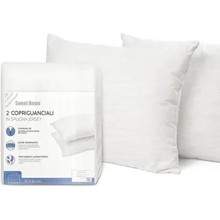 SWEET HOME - Kissenbezug 50x80 cm, 2-teiliges Set aus Jersey und Baumwollfrottee mit Reißverschluss, Super Atmungsaktiv, Knitterfrei und Antibakteriell - Kissenbezüge Waschbare und Zertifizierte, Weiß