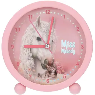 Depesche 14088 Miss Melody - Wecker in Rosa für Kinder, mit Pferde-Motiv und Kätzchen, lautlose Uhr mit Licht-Funktion