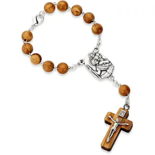 NKlaus 16 cm Zehner Rosenkranz Heiliger Christophorus Echtholz 3x2cm Kruzfix Wallfahrt 14447