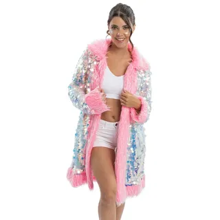 Chaks - Wendemantel mit Pailletten & Kunstfell, Regenbogen Glitzer-Mantel, Kostümjacke für Festival & Karneval