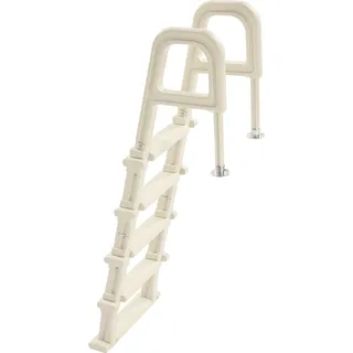 SucceBuy 5-stufige geneigte Poolleiter mit 2 Handläufen, Tragkraft 136 kg für 122–137 cm große Pools - Weiß