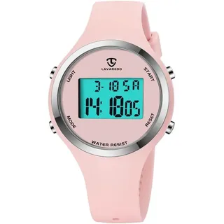 Digitaluhr für Damen mit Wecker,Stoppuhr,LED Licht,Datum-Casual Armbanduhr mit Silikonarmband