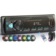 iFreGo 7 Farben Autoradio mit Bluetooth Freisprecheinrichtung, 1 Din Radio Bluetooth USB/TF/MP3 Player/AUX in, FM Radio mit Lenkradfernbedienung/Fernbedienung,RDS, Schnellladefunktion