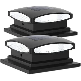 Siedinlar Solarleuchte und Solar-Hut, wasserdicht für Garten und Zaun, 4-6 x 6 Zoll, Pfosten aus Holz, 2 Stück – Schwarz