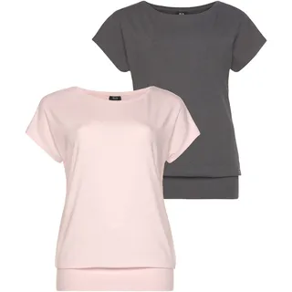 H.I.S. H.I.S T-Shirt »aus Viskose« 2er-Pack, Kurzarm, sportliche Passform, im 2er-Pack, auch in großen Größen, Gr. 40/42, anthrazit-rosa, , 21992225-40