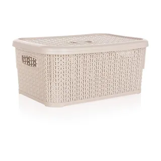 BRILLANZ Korb Rattan mit Deckel 6 l, 28,5 x 20 x 12,5cm, cremig