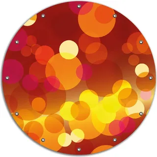 Wallario rundes Outdoor-Poster für Garten oder Balkon, Motiv Rote gelbe und orange Kreise - harmonisches Muster, 90 cm Durchmesser - Rot