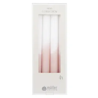 Müller Kerzen Stabkerzen, Dip-Dye, 22 x 245 mm, halbgetaucht, Duftneutrale Indoorkerzen in zarten Pastelltönen aus der Trend Collection-Serie, 1 Packung = 4 Stück, Farbe: rosé