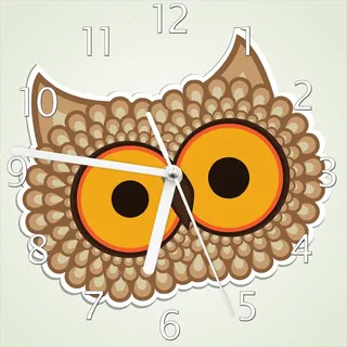 Wallario Design Wanduhr Lustige Comic Eule mit großen Augen aus Echtglas, Größe 20 x 20 cm - Grün