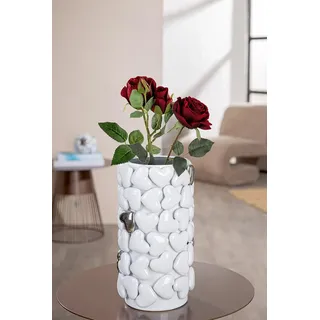 Gilde Vase Hearts Keramik, zylindrisch, glasiert, Herzmotiv, weiß, 31 cm", hoch, 17 cm Durchmesser