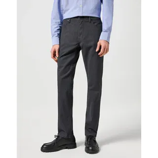 5-Pocket-Hose WRANGLER "GREENSBORO", Herren, Gr. 44, Länge 34, grau (charcoal), Web, Obermaterial: 59% Baumwolle, 26% Polyester, 14% Viskose, 1% Elasthan, regular fit lang, Hosen 5-Pocket-Hose, mit Reißverschluss