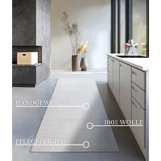 Villeroy & Boch Wollteppich Francois - Natur Wohnzimmerteppich - Handgewebt & Natürlich - Boho Teppich Wolle Wohnzimmer, Schlafzimmer, Esszimmer, Flur, Küche – Natur Weiß, 80x200cm