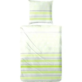 Hahn Renforce Bettwäsche Grün Grau Gestreift Sterne, 155x220 cm + 80x80 cm - Grün