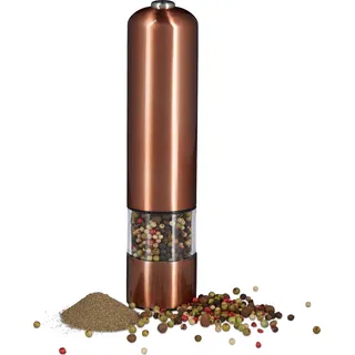 2 x Elektrische Pfeffermühlen groß, Edelstahl, Keramikmahlwerk, batteriebetrieben, bronze - Kupfer